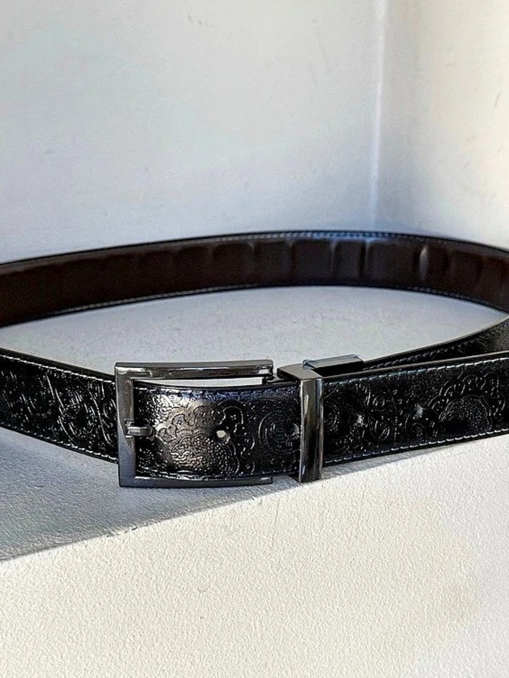 Robert Graham Reversible Paisley Embossed Belt Men's Black Faux Leather Waist 36